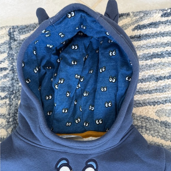Oshkosh Blue Monster Terry Hoodie Sweatshirt 2T Toddler Embellished hood/front - Picture 2 of 5
